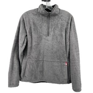 the north face womens Sz L half zip anorak pocket fleece sherpa soft jacket Gray